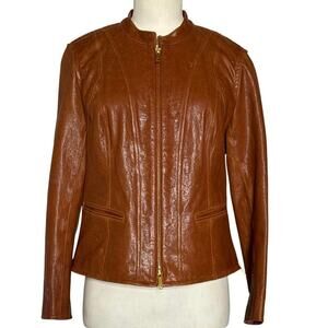 Lafayette 148 New York Womens Lacquered Lambskin Leather Jacket Size 6P